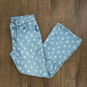 Kids Girls Old Navy Light Blue Floral High Rise Flare Jeans